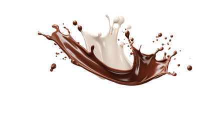 Milk and chocolate splashing isolated on transparent background, PNG File