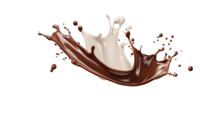 Schilderijen op glas Milk and chocolate splashing isolated on transparent background, PNG File © ND STOCK