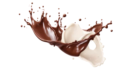 Türaufkleber Milk and chocolate splashing isolated on transparent background, PNG File © ND STOCK