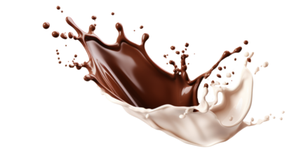 Milk and chocolate splashing isolated on transparent background, PNG File