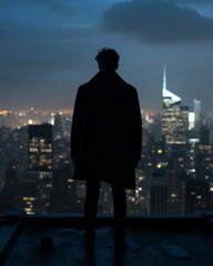 Fototapeta na wymiar Guy silhouette at the skyscraper