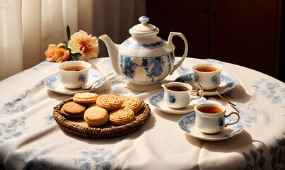 Fototapeta premium Tea set and cookies, Generative AI