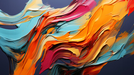 Abstract background of acrylic paints in yellow, orange, blue and red colors.