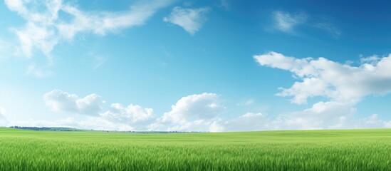 Fototapeta na wymiar Green field and clear skies
