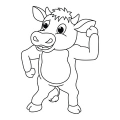 Funny cow cartoon for coloring book.