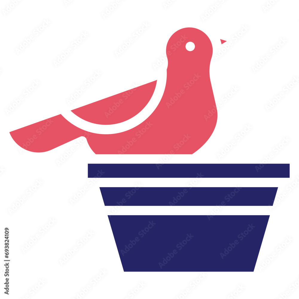 Poster bird on flower pot icon