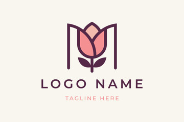 Letter M Lotus Flower Logo Design Vector