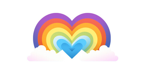 A subtle and minimalist depiction of a rainbow in the shape of a heart. 
