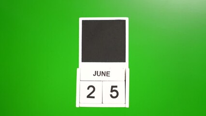 Calendar with the date June 25 on a green background. Illustration for an event of a certain date.
