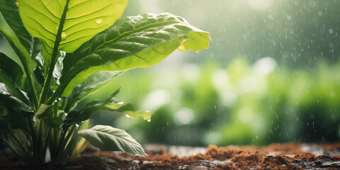 Provide guidance on how to care for plants and gardens during the rainy season, preventing damage from excessive moisture. - obrazy, fototapety, plakaty