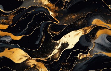 Textured of the black marble background. Gold and white patterned natural of dark gray marble