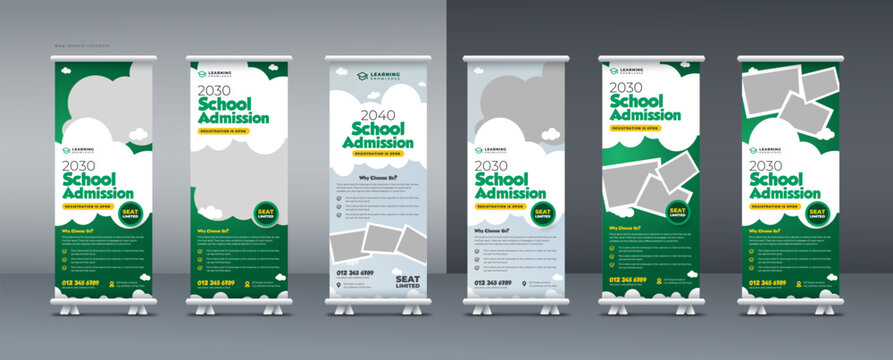 school admission roll up banner, back to school, education roll up banner, pull up banner, or x banner print template