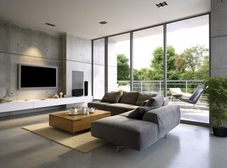 Modern bright living room, interiors.