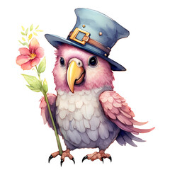 Naklejka premium Cute Funny Parrot Watercolor Clipart Illustration