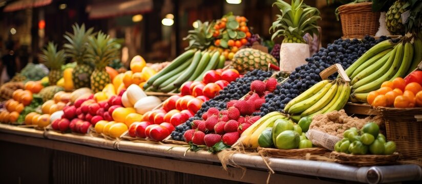 Famous Barcelona market showcasing fruits and vegetables in Catalonia.
