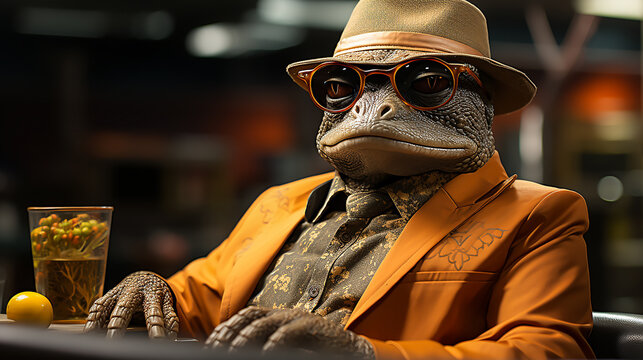 Heisenberg from breaking bad but he has turned into a frog. He wears the glasses and hat but is a frog 