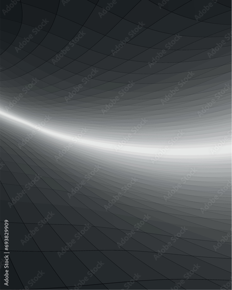 Poster black and dark gray perspective background with wavy grid lines.