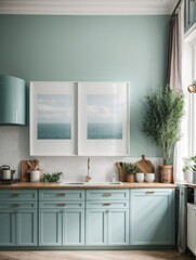 .Mockup of a large frame on the wall kitchen room is classic interior