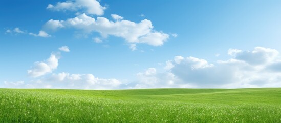 Fototapeta na wymiar Green grass and sky in a field.