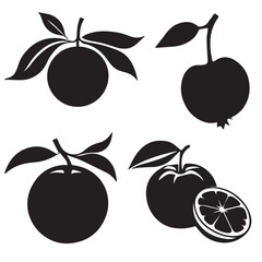 Oranges silhouettes and icons. Black flat color simple elegant white background Oranges vegetable vector and illustration.