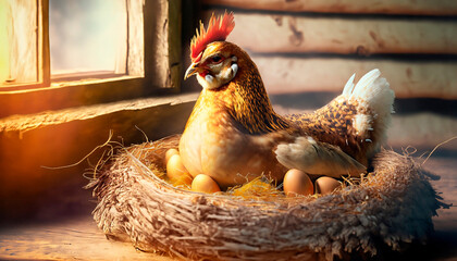 Lovely hen incubating her eggs.