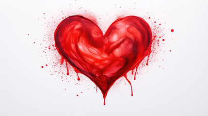 Decorative red heart on white background as wallpaper illustration, alcohol ink