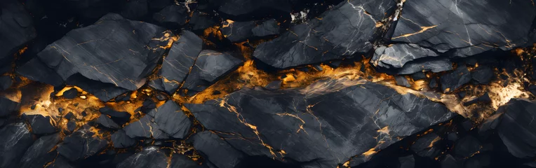 Zelfklevend Fotobehang the black and gold volcanic rocks texture   © Lin_Studio