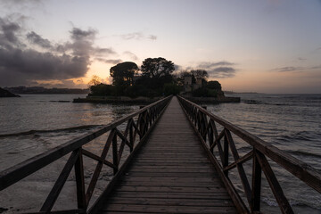 Santa Cruz de Oleiros castle at sunset in the A Coruña province, Galicia, Spain.