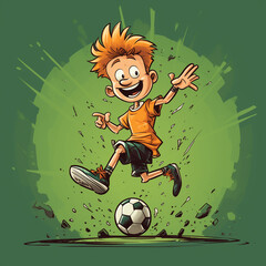 funny design of a young soccer player kid boy football child in a court 