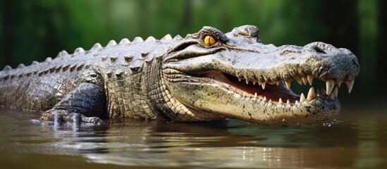 Obraz premium The largest crocodile species, found in Kakadu National Park in Australia's Northern Territory, is the Saltwater Crocodile.