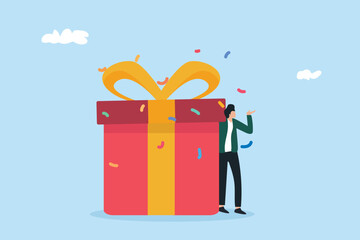 give for free. giveaway concept. people with big gift boxes.