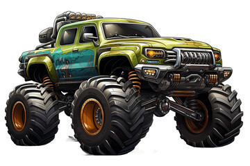 Cartoon Monster Truck isolated on PNG Background. Generative Ai. - Powered by Adobe