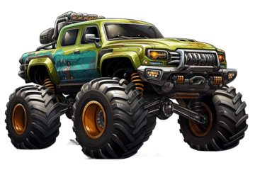Cartoon Monster Truck isolated on PNG Background. Generative Ai.