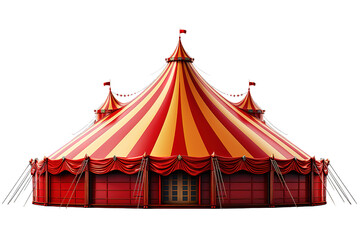 detailed illustration of a red and white circus tent isolated on PNG Background. Generative Ai. - obrazy, fototapety, plakaty