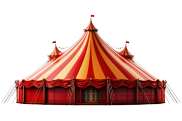 detailed illustration of a red and white circus tent isolated on PNG Background. Generative Ai.