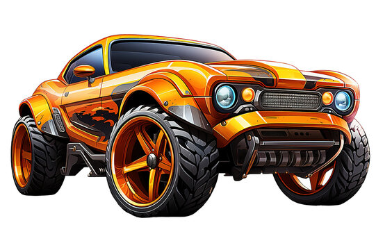 Cartoon Muscle Car. isolated on PNG Background. Generative Ai.