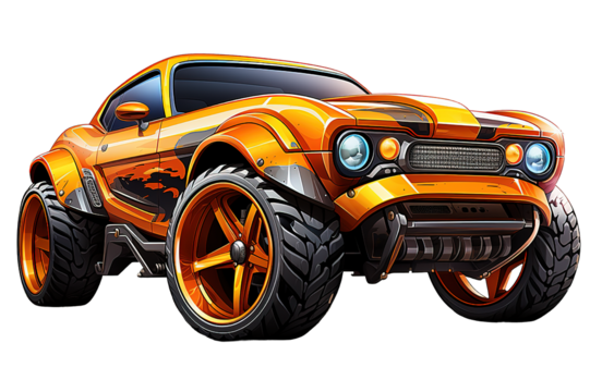 Cartoon Muscle Car. isolated on PNG Background. Generative Ai.