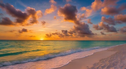 Naklejka na ściany i meble sunset at the miami beach, miami beach scene, fantastic view of the beach, sunset over the beach