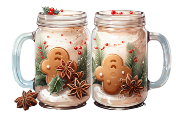 Holiday composition with a red cup, spruce branches isolated on PNG Background. Generative Ai.