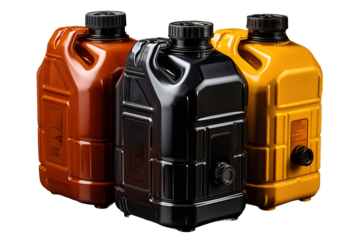 Assorted Plastic Containers for Engine oils isolated on PNG Background. Generative Ai.