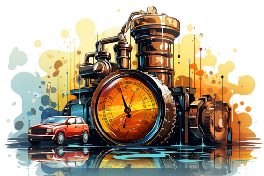 old clock on the wall isolated on PNG Background. Generative Ai.