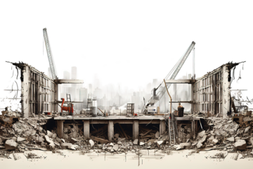 Building construction. Sketch of industrial landscape isolated on PNG Background. Generative Ai.