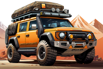 Camping van illustration off-road car illustration vintage camping isolated on PNG Background. Generative Ai.