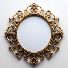 a round ornate vintage gold frame on a white background