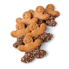 Happy chocolate ginger men cookies isolated on white background