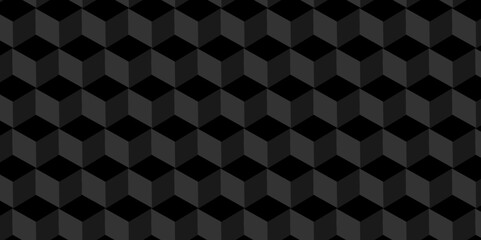 Abstract cubes geometric tile and mosaic wall or grid backdrop hexagon technology. Black and gray geometric block cube structure. Seamless geometric pattern grid backdrop triangle abstract background.