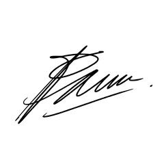 Abstract signature idea starting with the letter F. Vector with black writing color and transparent background.