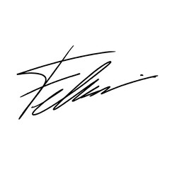 Abstract signature idea starting with the letter F. Vector with black writing color and transparent background.