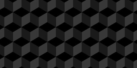 Abstract cubes geometric tile and mosaic wall or grid backdrop hexagon technology. Black and gray geometric block cube structure. Seamless geometric pattern grid backdrop triangle abstract background.