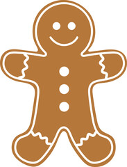 Vector  isolated gingerbread man ; The flat 2d illustration of christmas sweet without background